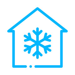 Building And Snowflake Cooling Equipment Vector Icon Thin Line. Cool And Humidity, Airing, Ionisation And Heating Illustration