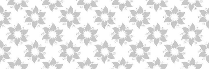Seamless pattern with flowers. Gray on white background
