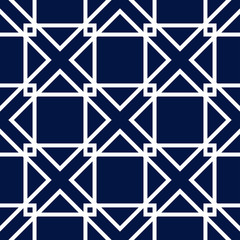 Geometrische vierkante print. Wit patroon op donkerblauwe naadloze achtergrond