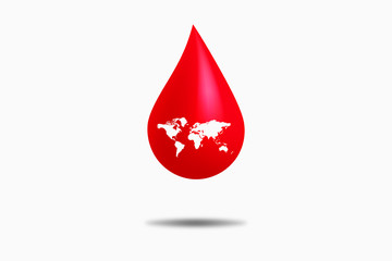 Obraz premium World Blood Donation Concept : World map in red blood drip on gray background.