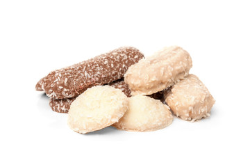 Different types of cookies isolated on white background.