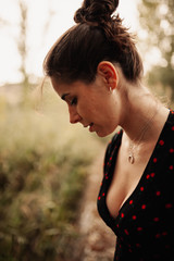 Young woman portrait with dress and beautiful neckline