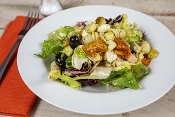 salad made of raw vegetables and pasta