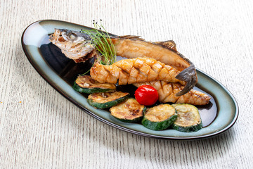 Dorada in crispy asian breading with fried zucchini
