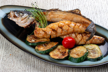 Dorada in crispy asian breading with fried zucchini