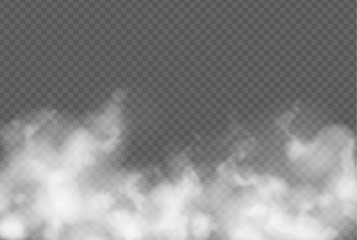 Transparent effect with fog or smoke. White Cloud with City smog texture. Air pollution, atmosphere waste 3d realistic vector illustration