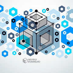 Vector industrial and engineering blue background, future technical plan. Modern geometric composition can be used as template and layout.