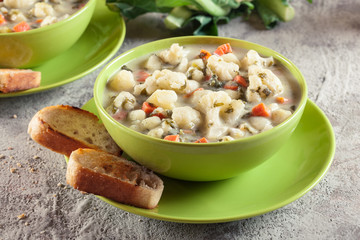 Vegetable soup with ingredients cauliflower