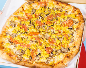 Big fresh pizza in box, junk food