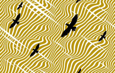 Eagles flying over desert seamless background, vector wallpaper seamless pattern, lined optical design.