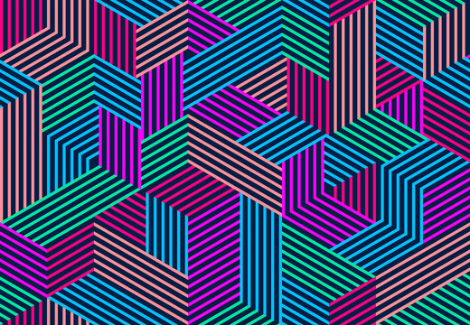 Seamless isometric lines geometric pattern, 3D cubes vector tiling background, architecture and construction, wallpaper design.