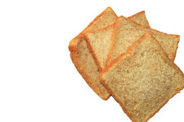 Close up image of cut of loaf bread on white against white background