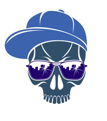 Urban stylish skull vector logo or icon, aggressive criminal scull tattoo, gangster style.