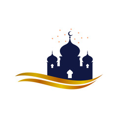 Mosque Silhouette With Golden Waves Logo