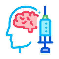 Brain Syringe Injection Vaccine Headache Vector Icon Thin Line. Tension And Cluster Headache, Migraine And Stress Symptom Illustration