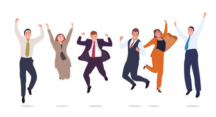 Happy group of business people jumping on a white background. The concept of lifestyle, success. Vector illustration in a flat style