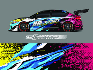 Rally car graphic livery design vector. Graphic abstract stripe racing background designs for wrap cargo van, race car, pickup truck, adventure vehicle. Eps 10 © zoulgraphic