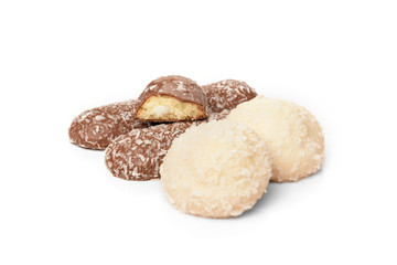 Different types of cookies isolated on white background.