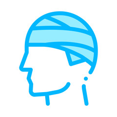 Bandaged Head Man Silhouette Headache Vector Icon Thin Line. Tension And Cluster Headache, Migraine And Brain Symptom Illustration