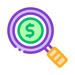 Dollar Sign In Magnifier Glass Center Vector Icon Thin Line. Money On Smartphone Display And Magnifier, Web Site Financial Illustration