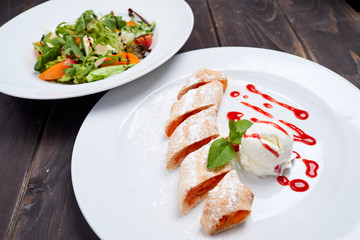 strudel with ice cream