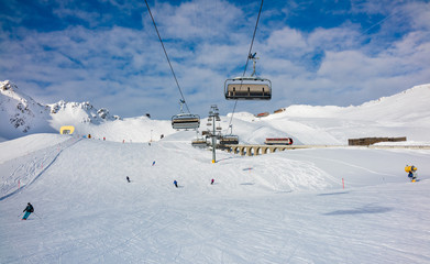 Ski slope in winter resort   Davos, Switzerland.