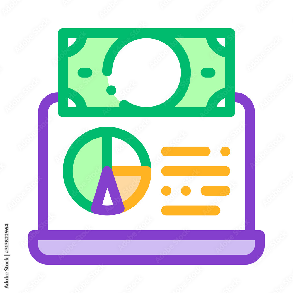 Canvas Prints Graph On Laptop Screen Money Financial Vector Icon Thin Line. Dollar Sign On Smartphone Display And Magnifier, Web Site Financial Illustration