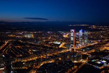 Foto op Plexiglas Panoramic aerial view of Madrid at night, Metropolis Building lights, capital of Spain, Europe © karrastock