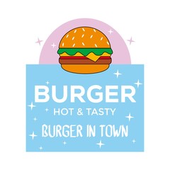 vector cartoon burger cafe logo design template with hamburger . label design element or burger house logo concept