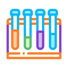Glass Test Tubes On Tube Rack Biomaterial Vector Icon Thin Line. Biology And Science Flasks, Bioengineering, Dna And Medicine Biomaterial Concept Linear Pictogram. Contour Illustration