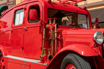 Close up of an old fire truck from the early thirties