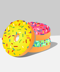 Delicious sweet donuts in colored grazeur and pastry decoration