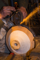 cutting metal and flying sparks