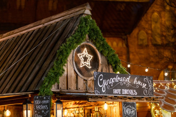 Christmas market building decorations at the fair