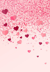 Vector illustration background with hearts. Beautiful confetti hearts falling on background. Invitation Template Background Design