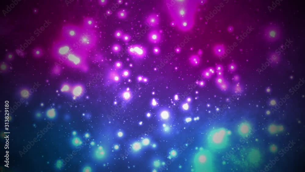 Poster bokeh blue and purple particles blur lights background and texture motion graphics.