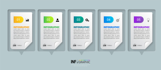 Infographics design template, 3D Business concept with 5 steps or options, can be used for workflow layout, diagram, annual report, web design.Creative banner, label vector.