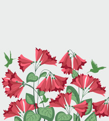 Vector illustration tropical nature background with flowers and hummingbirds