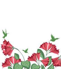 Vector illustration tropical nature background with flowers and hummingbirds