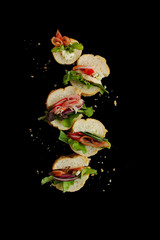 delicious levitating sandwiches. soft bread crumbs