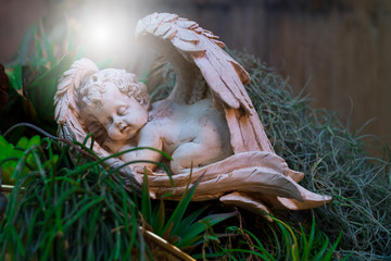 The angel statue close up sleeping and soft lighting...