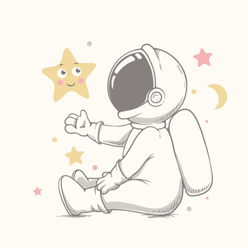 baby astronaut plays with stars