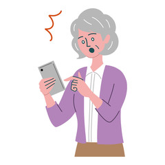 シニア　女性　携帯電話　びっくり