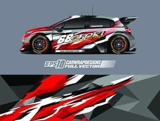 Racing car wrap design vector. Graphic abstract stripe racing background kit designs for wrap vehicle, race car, rally, adventure and livery. Full vector eps 10