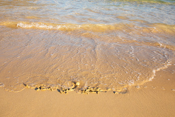2020 summer beach holiday season written on golden sand washed away wave - new season lettering on sand - numbers 2020 year travel vacation sandy wavy water yellow