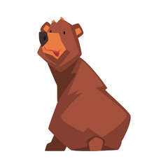 Cute Brown Bear, Wild Forest Animal Character, View from Behind Cartoon Vector illustration