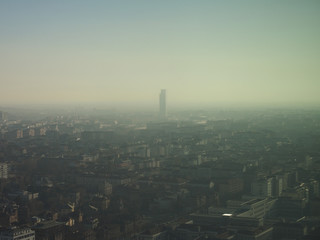 Aerial view of Turin with smog