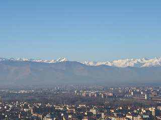 Obraz premium Aerial view of Turin with Alps mountains