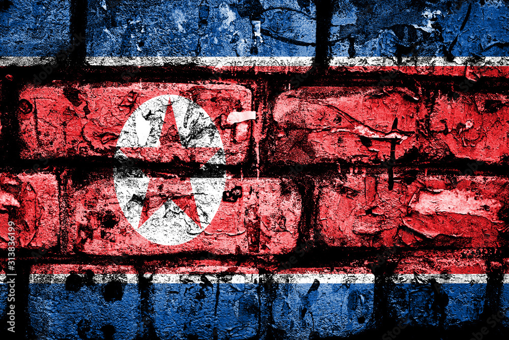 Poster flag of north korea with texture. template for design