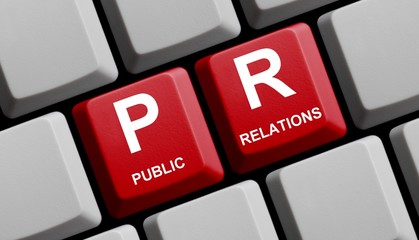 Rote Tastatur zeigt PR Public Relations